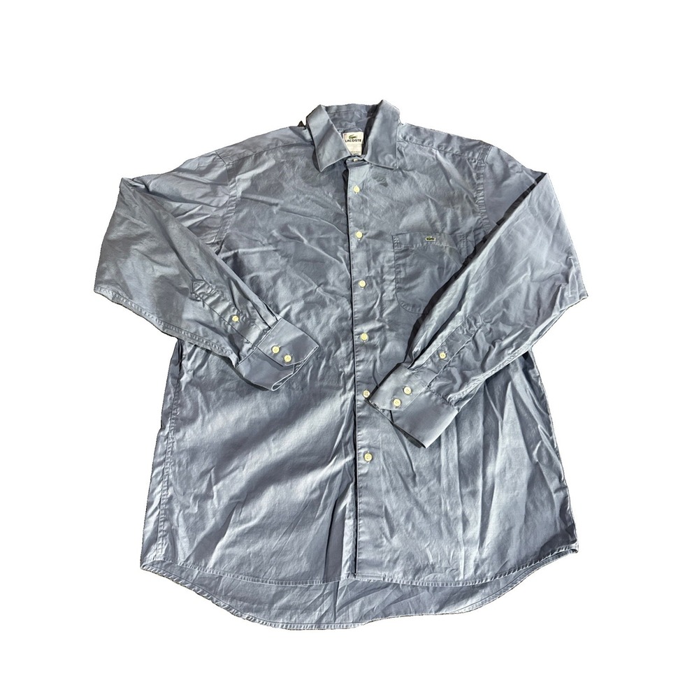 Lacoste Mens Button Down Shirt Size 42 Blue Classic Fit Logo Preppy